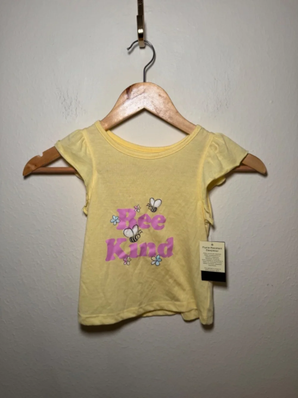 Cuddl Duds Girls 4T Bee Kind Pajama Top Yellow Flutter Sleeve Sleepwear NWT